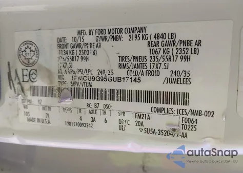 2016 Ford Escape Se from USA, damaged, VIN 1FMCU9G95GUB17145